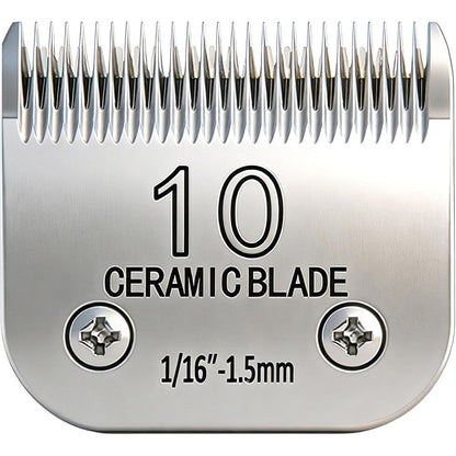 OwnLifeYF 10 number pet grooming clipper replacement blade front view showcasing the ceramic and stainless steel teeth.