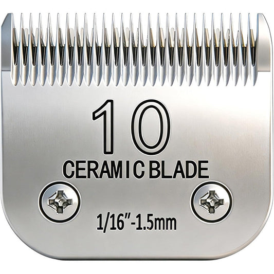 OwnLifeYF 10 number pet grooming clipper replacement blade front view showcasing the ceramic and stainless steel teeth.