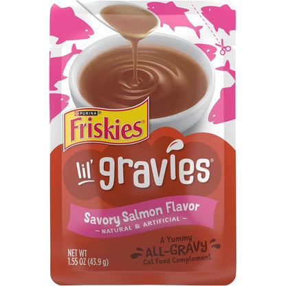 Purina Friskies Lil Gravies Savory Salmon Flavor front view packaging