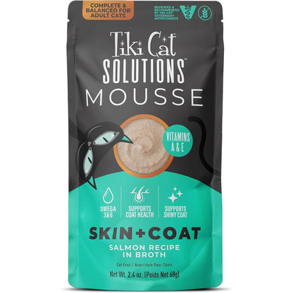 Tiki Cat Solutions Mousse Skin and Coat Salmon Pouch front view premium wet cat food