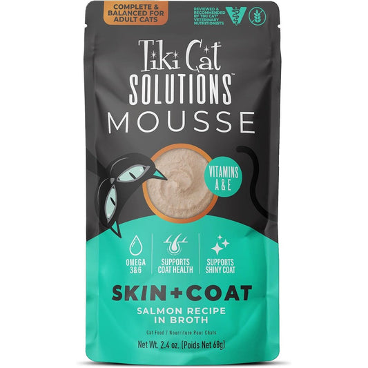 Tiki Cat Solutions Mousse Skin and Coat Salmon Pouch front view premium wet cat food