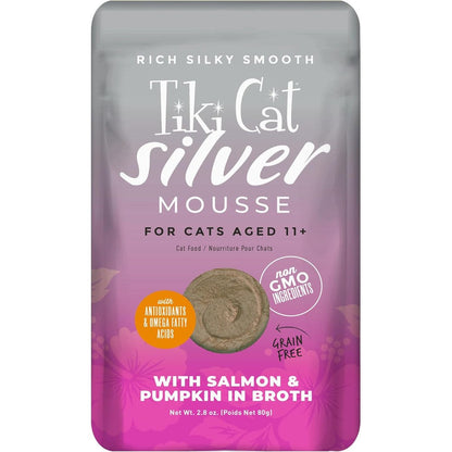 Tiki Cat Silver Mousse Salmon and Pumpkin senior wet cat food front pouch packaging