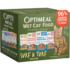 Optimeal Wet Cat Food Variety Pack Surf and Turf Selection front view packaging