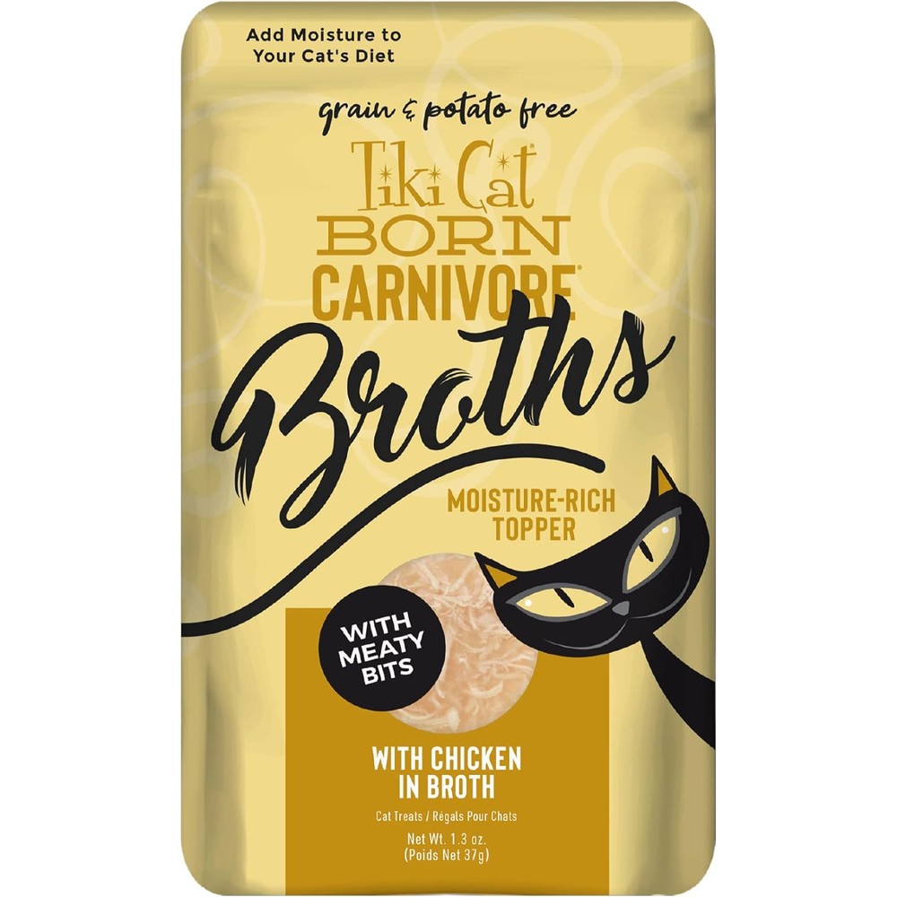 Tiki Pets Tiki Cat Born Carnivore Chicken Broth front view pouch packaging