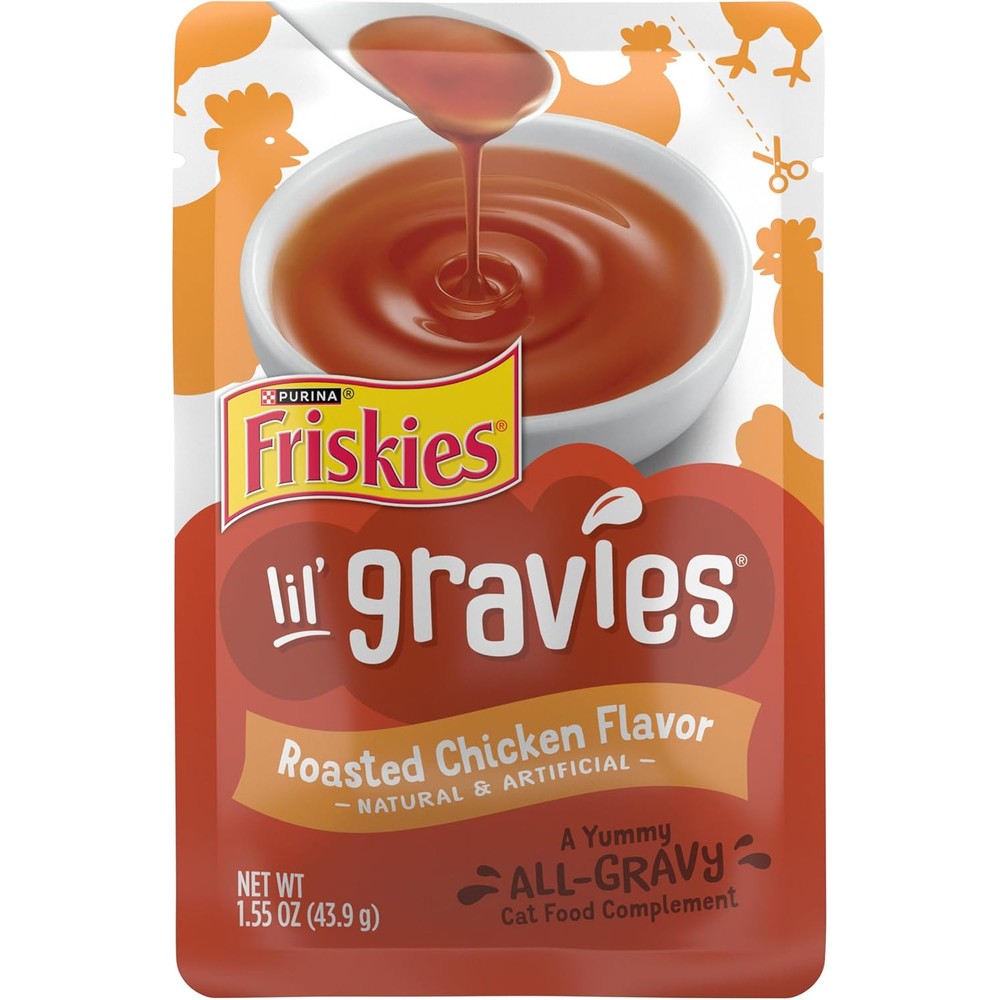 Friskies roasted chicken cat food topper front view packaging