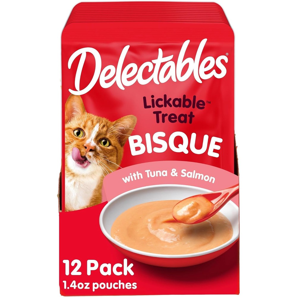 Delectables Lickable Treat Bisque front view premium wet cat food pouch