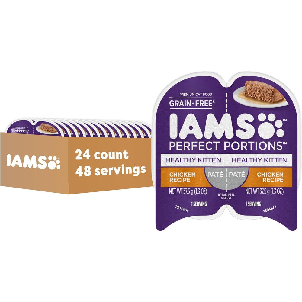 IAMS Perfect Portions Healthy Kitten Wet Cat Food front view twin pack packaging.