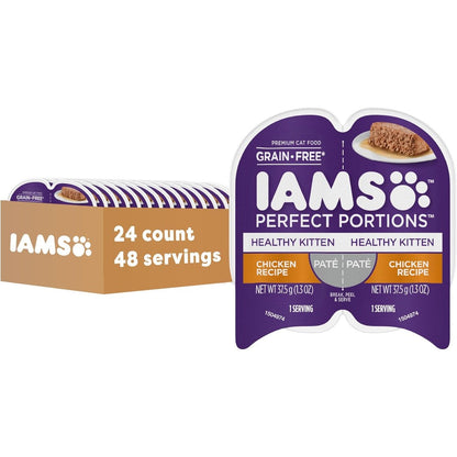 IAMS Perfect Portions Healthy Kitten Wet Cat Food front view twin pack packaging.