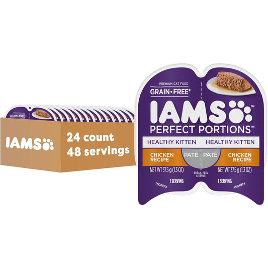 IAMS Perfect Portions Healthy Kitten Wet Cat Food front view twin pack packaging.