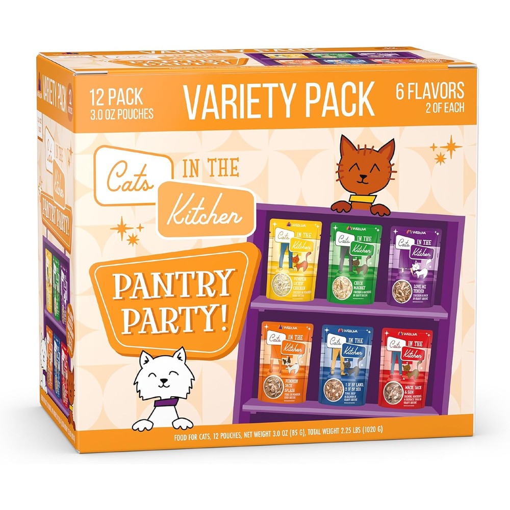 Weruva cats in the kitchen pantry party variety pack front view pouch display