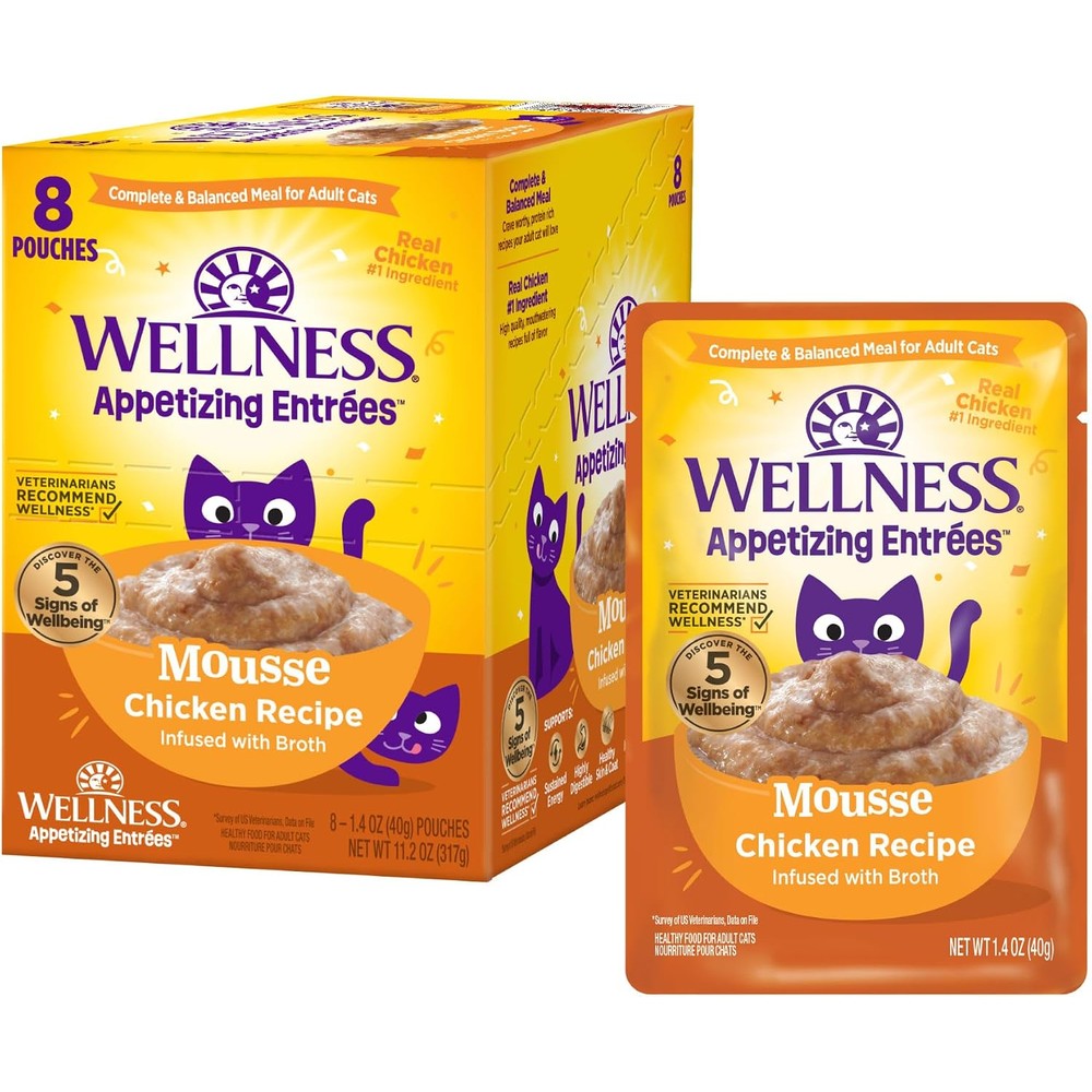 Wellness Appetizing Entrees Mousse Chicken Cat Food front view of pack
