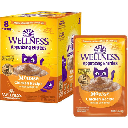Wellness Appetizing Entrees Mousse Chicken Cat Food front view of pack