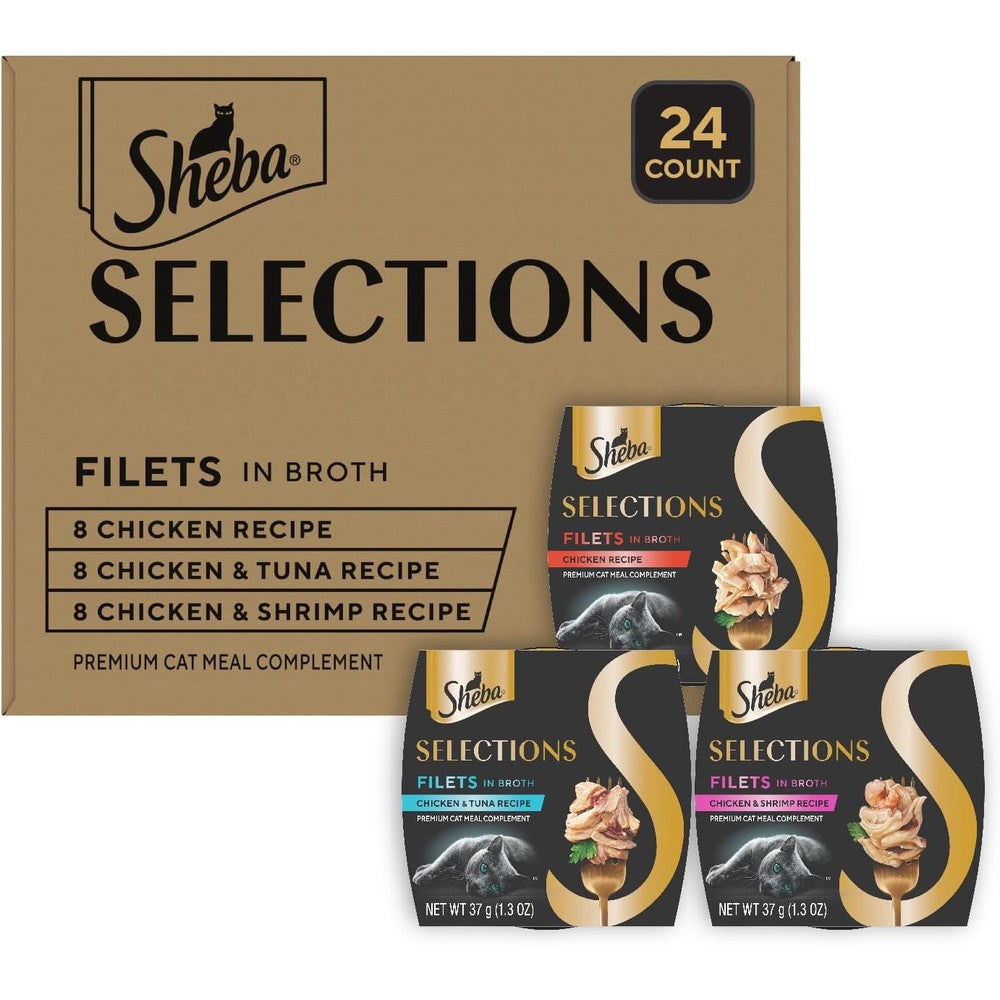 Sheba Selections Filets in Broth variety pack front view premium wet cat food complement