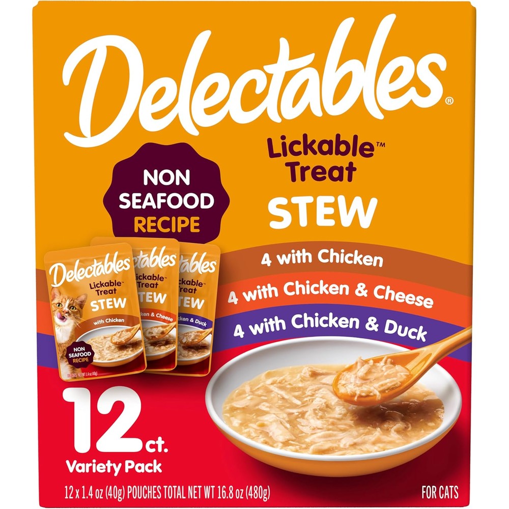 Delectables non seafood stew lickable wet cat treats variety pack front view