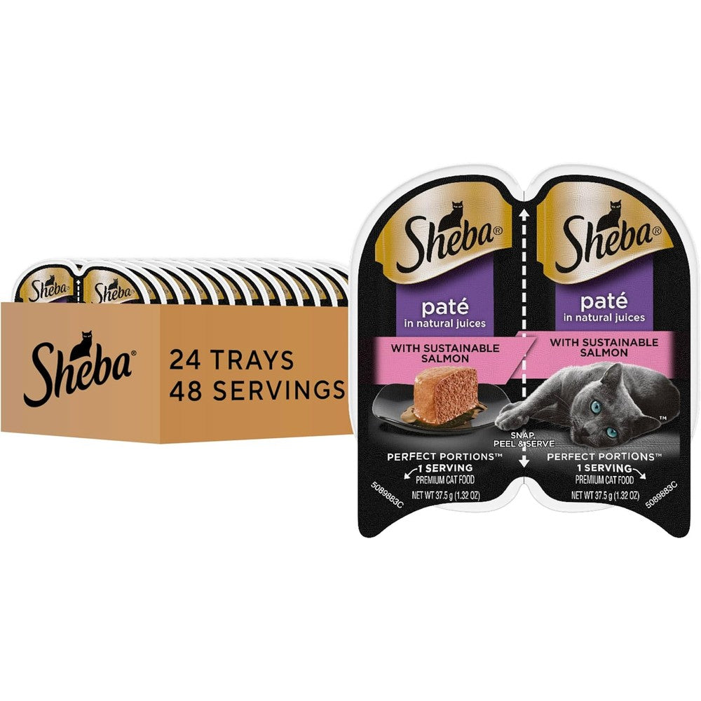 Sheba Perfect Portions Salmon Pate Wet Cat Food front view of twin pack trays
