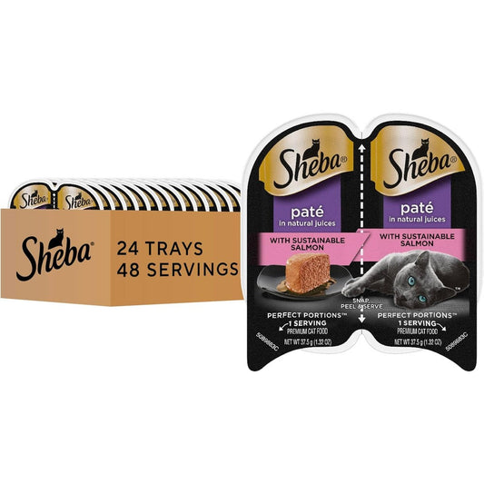 Sheba Perfect Portions Salmon Pate Wet Cat Food front view of twin pack trays