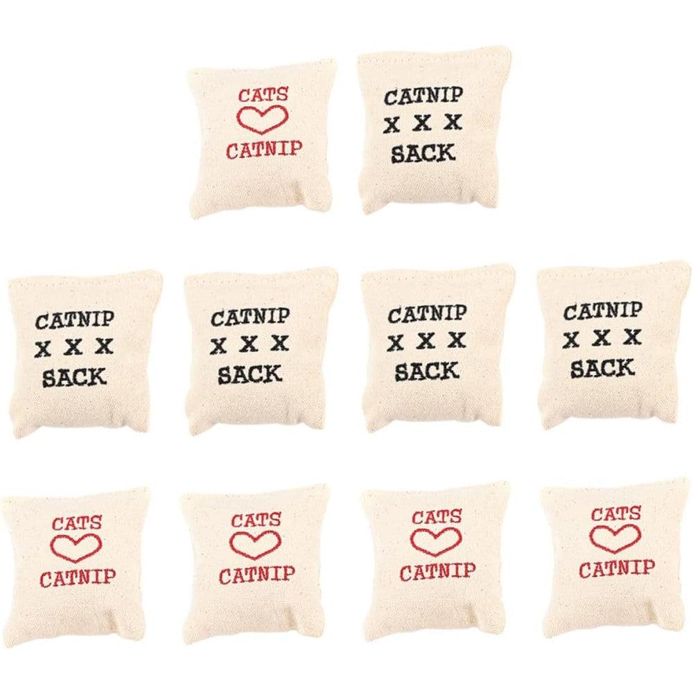 Homemaxs MERRYHAPY interactive catnip canvas sachet toys front view ten piece assortment pack for indoor pets