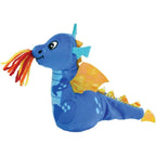KONG Enchanted Dragon Cat Plush Toy front view showing the blue body and golden wings for interactive play.
