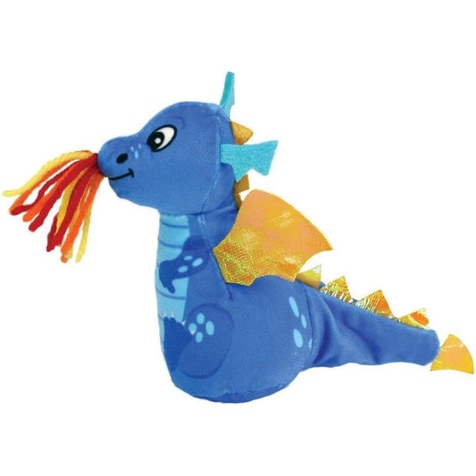 KONG Enchanted Dragon Cat Plush Toy front view showing the blue body and golden wings for interactive play.