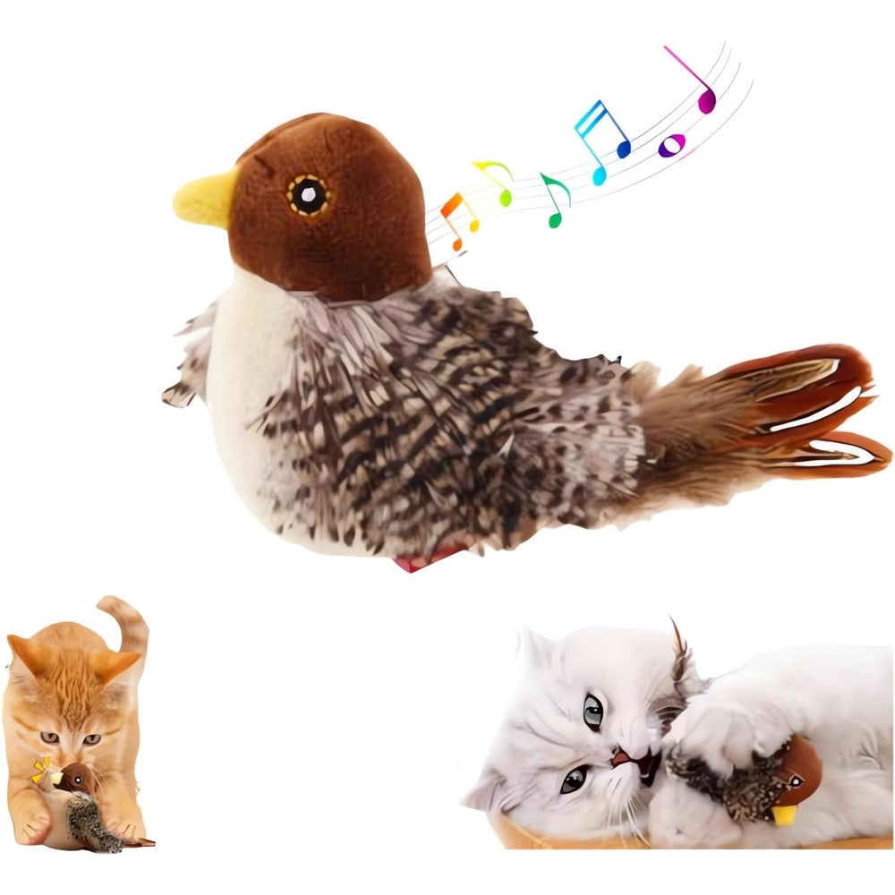 DABATO interactive chirping bird cat toy front view realistic plush pet accessory
