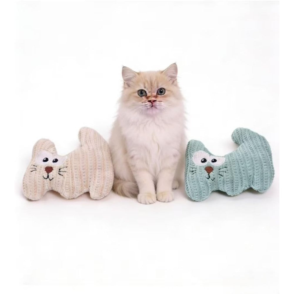 VisnzvLux two pack kitten stuffed animal cat toy front view with coffee and cyan colors.