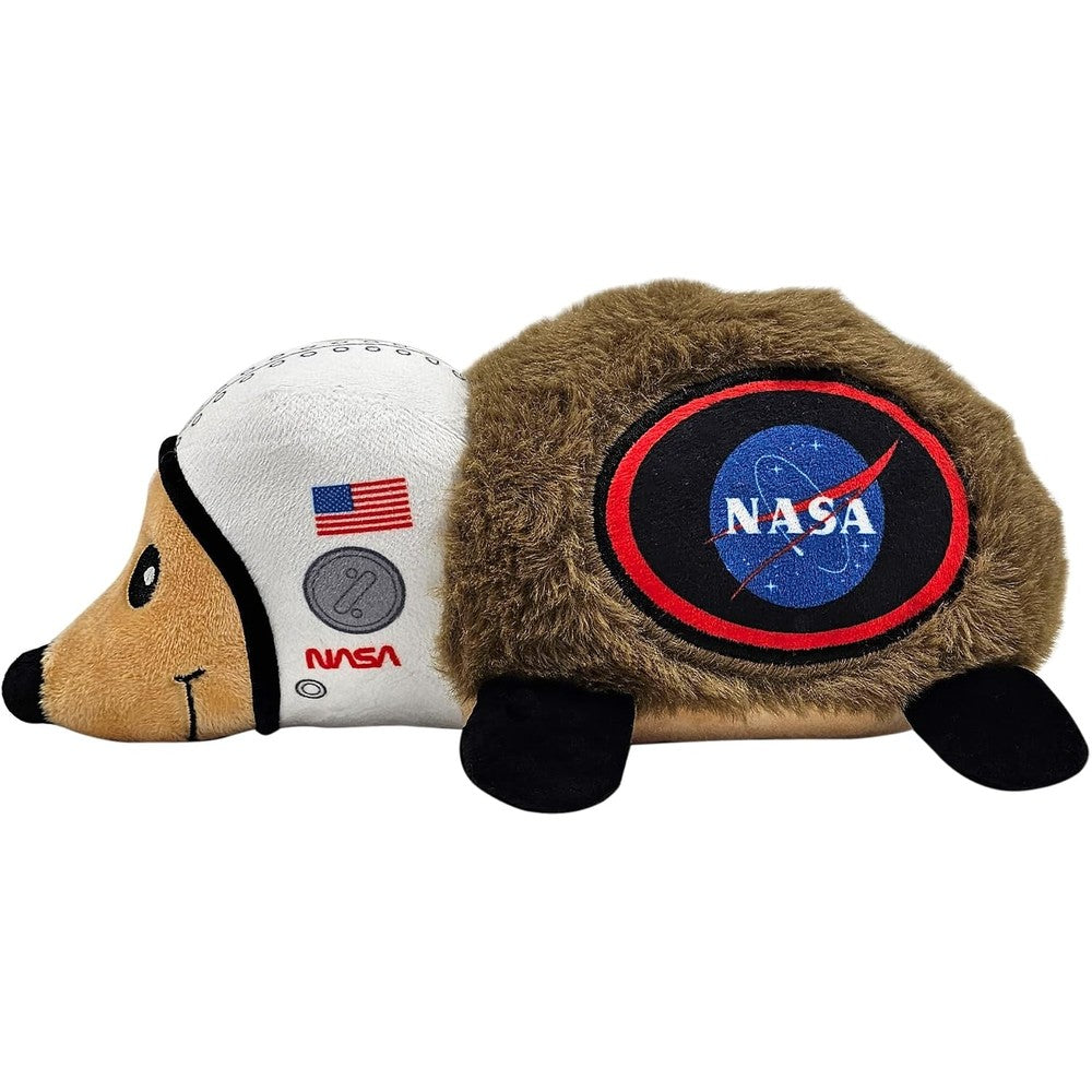 Pets First NASA Plush Hedgehog Toy front view showing astronaut helmet and embroidered logo