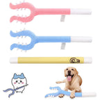 CuddleMallow plush cat wand toy front view showing the soft blue cartoon stick design for indoor pet play