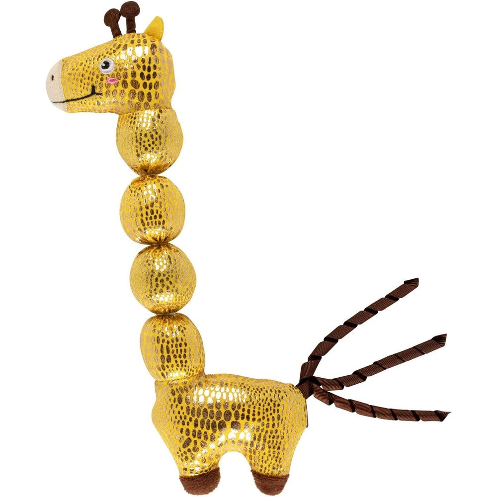 Fringe Studio Just Necks Level Kicker Cat Toy front view showing the gold metallic giraffe design.