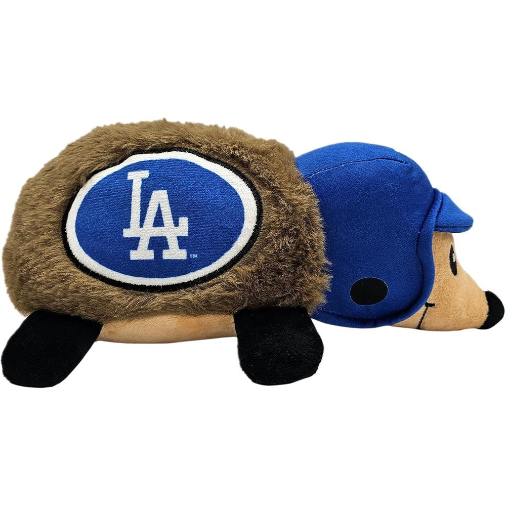 Pets First MLB Los Angeles Dodgers plush hedgehog pet toy front view displaying the embroidered team logo.
