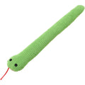Peiiwdc stuffed green snake toy front view showing textured knit body and red tongue for interactive kitten play.