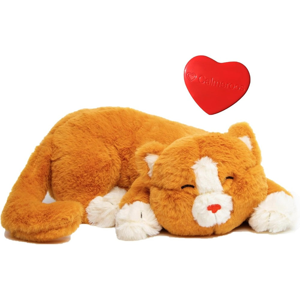 Calmeroos plush heartbeat toy front view orange kitty anxiety relief product