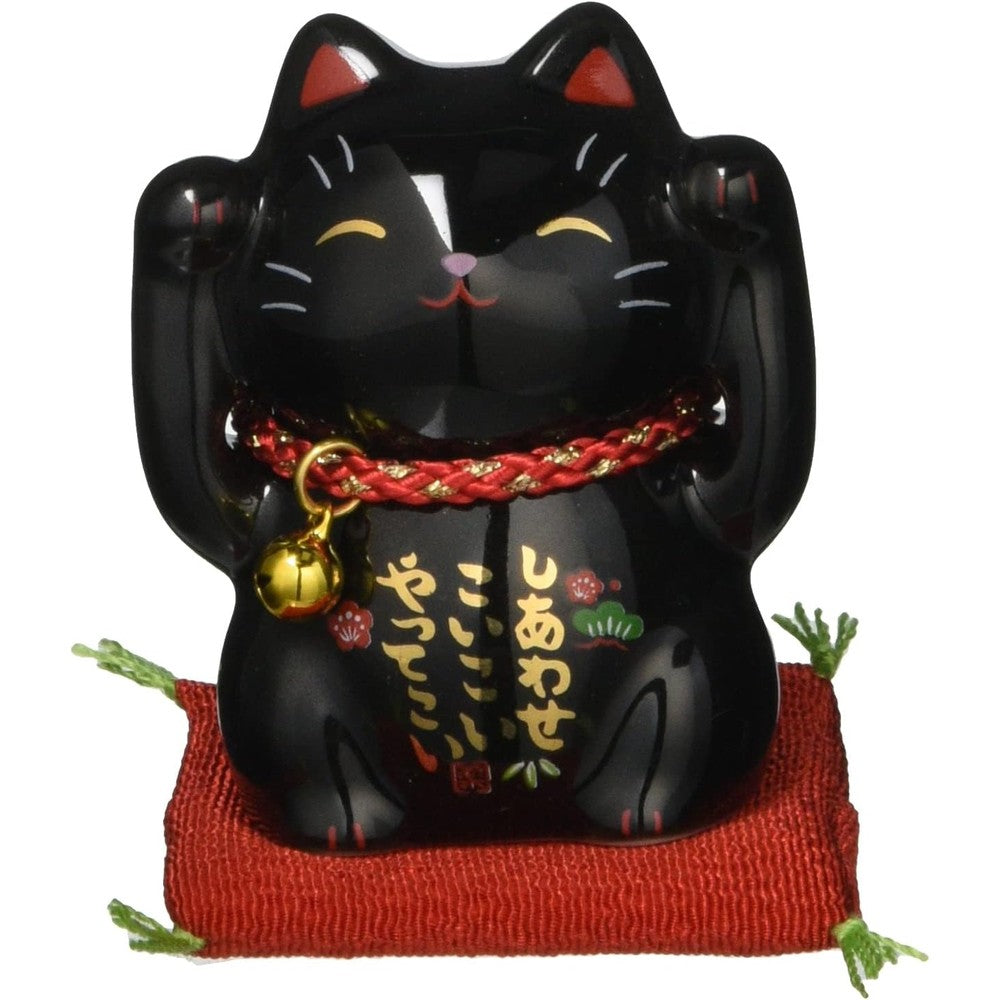 Yakushigama Lucky Cat Model 7533 Black front view figurine