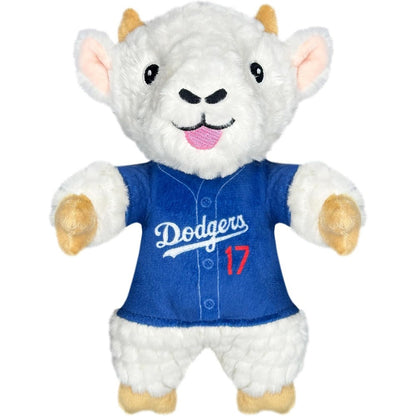 Pets First Shohei Ohtani Goat Plush Toy front view showcasing the Los Angeles Dodgers jersey design.