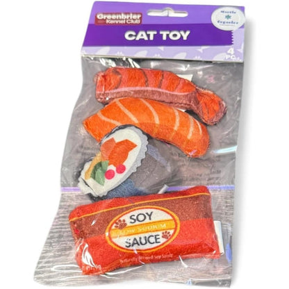 Generic 4 Cushion Cat Fun food themed plush toys front view showing four unique sushi designs