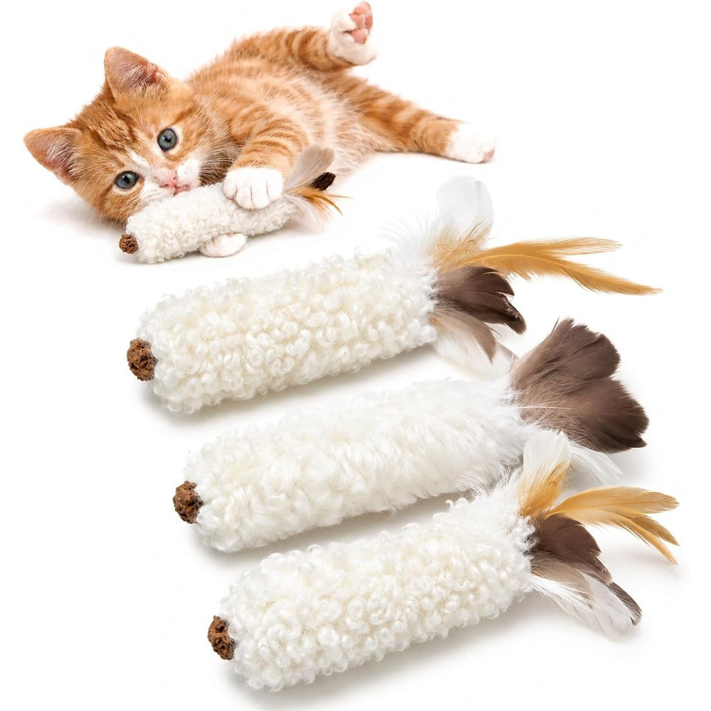 Agape Wool Cat Toys with catnip and silvervine three pack front view
