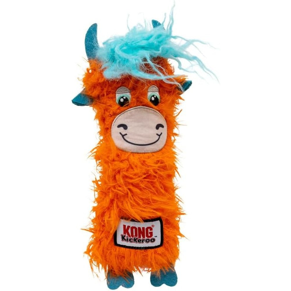 KONG Kickeroo Highland Cow Cat Toy front view showing plush texture