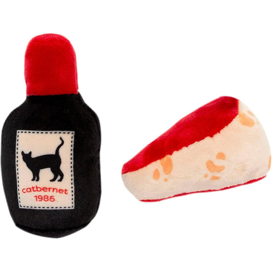 Pearhead Pet Cheese and Wine Cat Toys set of two front view
