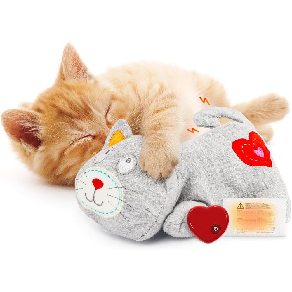 ALL FOR PAWS Heartbeat Cat Plush Toy front view gray kitten companion for pet anxiety relief.