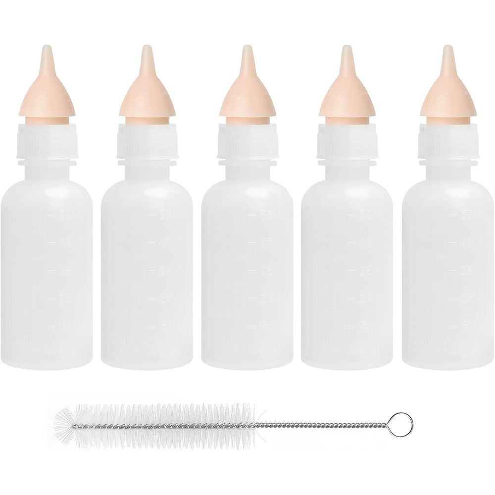 FEDIPUP Pack Of 5 Pet Feeding Bottle Reusable Nursing Bottles Kits With Silicone Nipple Replacement Original Feeding Bottle For Newborn Kittens Pup...