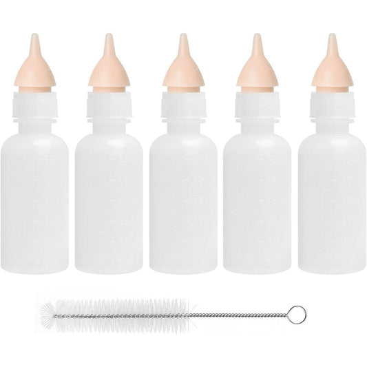FEDIPUP Pack Of 5 Pet Feeding Bottle Reusable Nursing Bottles Kits With Silicone Nipple Replacement Original Feeding Bottle For Newborn Kittens Pup...