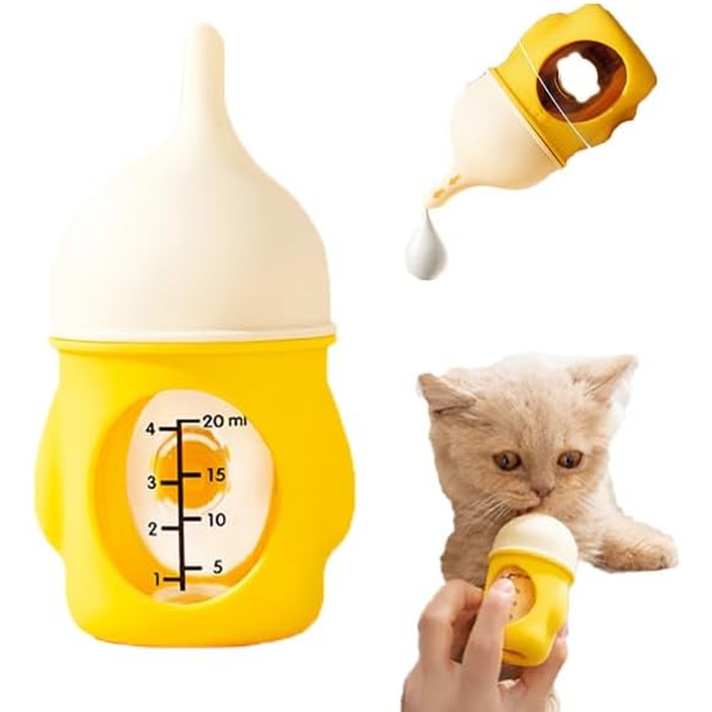 Zlveuzjs Pet Bottle With Silicone Feeding Nipple And Anti Choking Valve For Newborn Puppy And Kitten Yellow Twenty Milliliters