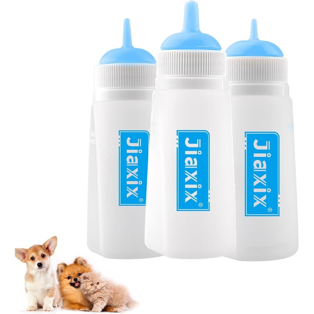 Jiaxix 3 Pack Kitten Silicone Bottle Feeding Kit Reusable Newborn Pet Nursing Set With Small Medium Large Nipples Blue