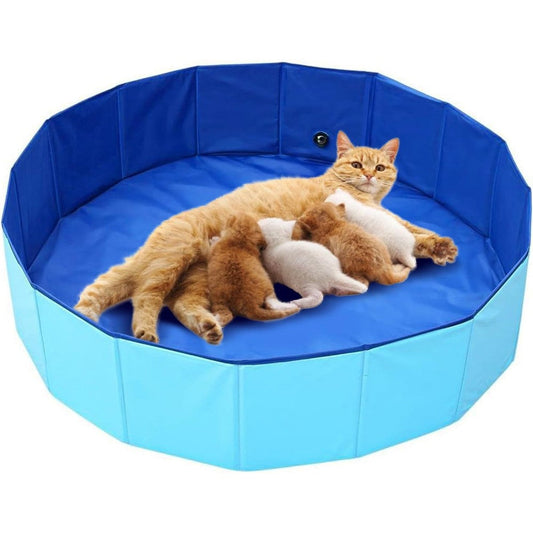 OIEKUN Large Cat Birthing Box And Whelping Pool For Queen Cats Foldable Waterproof Plastic 32 Inch Diameter