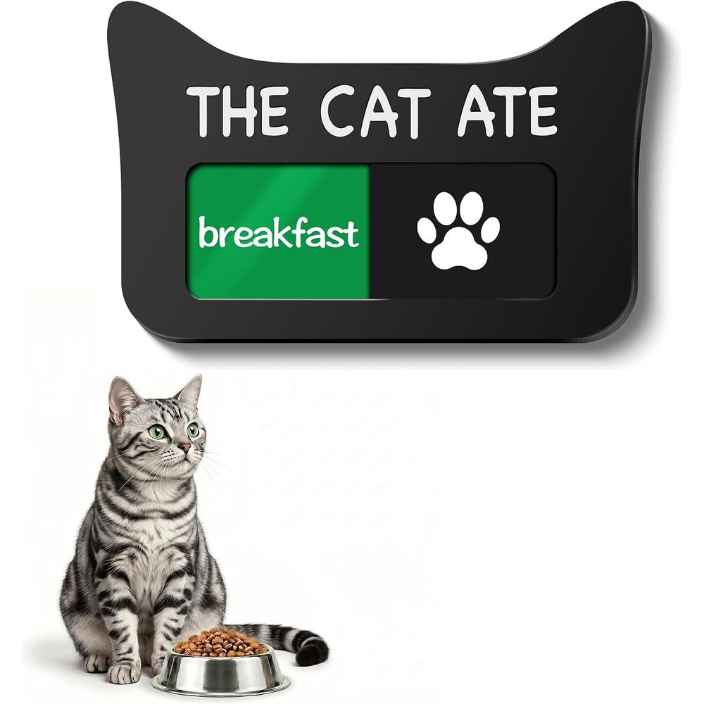 EliteSign Cat Feeding Reminder Sign Magnetic Pet Fed Schedule Chart With Slider Breakfast And Dinner Tracker For Fridge Black Acrylic