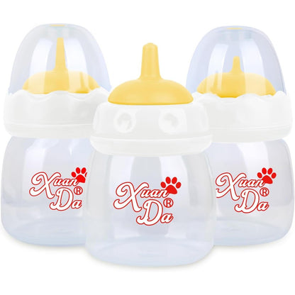 Xuanda Pet Feeding Bottle 3 Pack 60ml Nursing Bottle With 3 Sizes Nipple Ventilation Valve Yellow