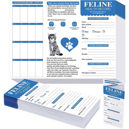 Dunzoom cat health records front view showing the blue and white foldable booklet cover.