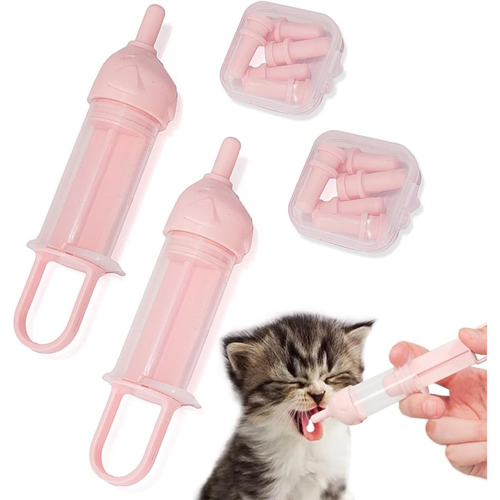 Peysaitr LogFaadCoi Kitten Bottle Feeding Kit For Nursing Newborn Puppies And Small Animals With Anti Choking Syringes and Replaceable Nipples Pink