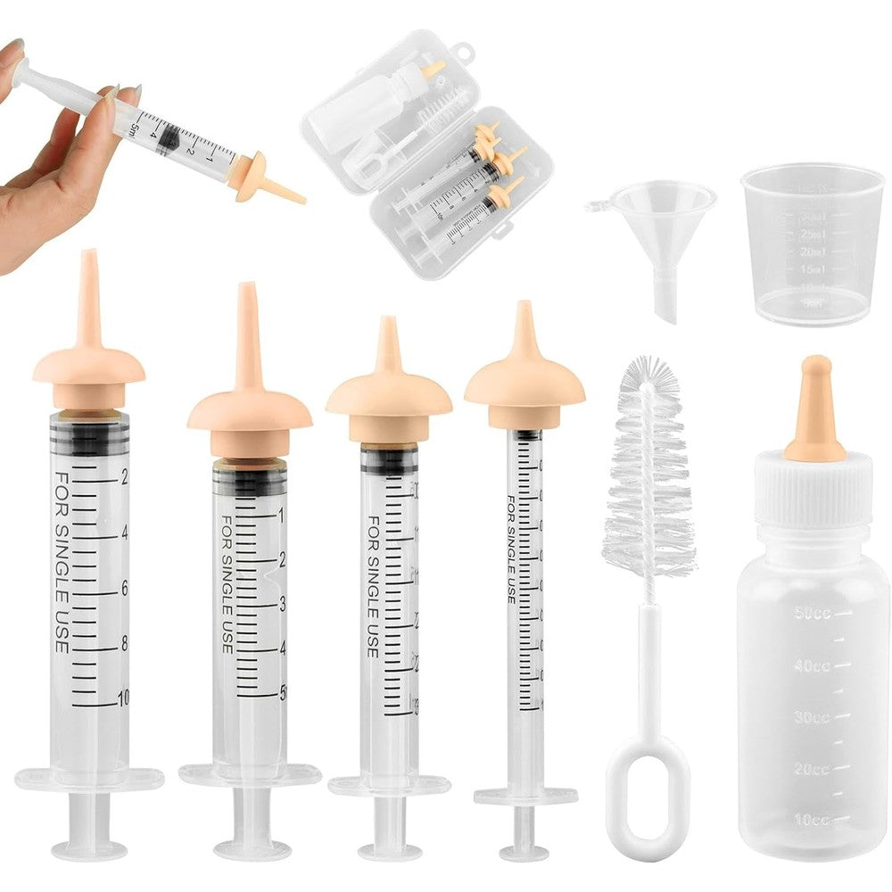 NOVYQREN Pet Nursing Kit Newborn Cat Bottle Feeding Set For Puppies Kittens With Silicone Nipples Syringes 50 Milliliter