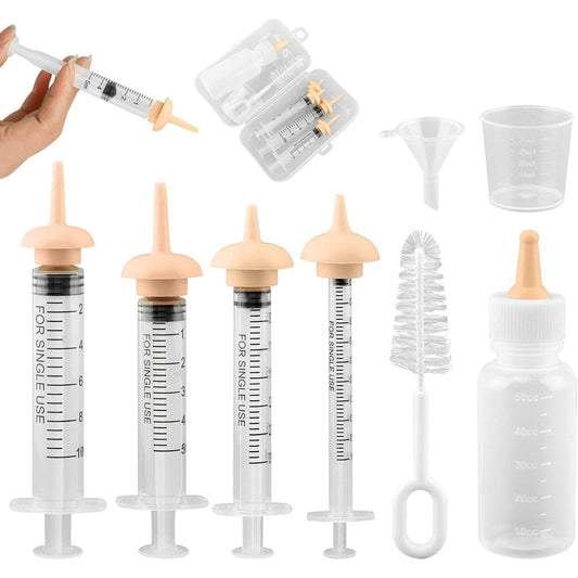 NOVYQREN Pet Nursing Kit Newborn Cat Bottle Feeding Set For Puppies Kittens With Silicone Nipples Syringes 50 Milliliter