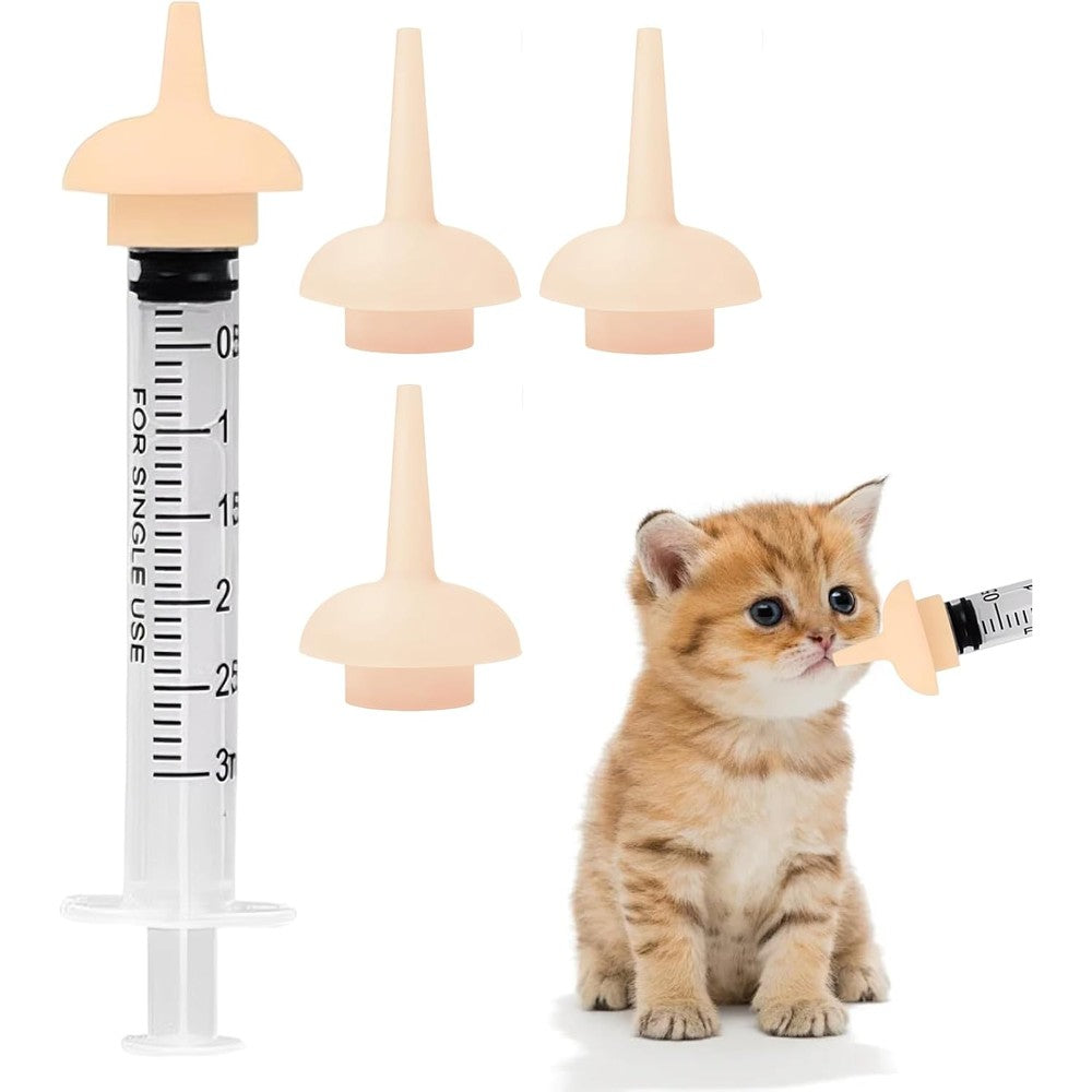 ZingFsh 5 Pack Pet Nursing Feeding Kit With Three Milliliter Syringe And Four Silicone Miracle Nipples For Newborn Kittens And Puppies